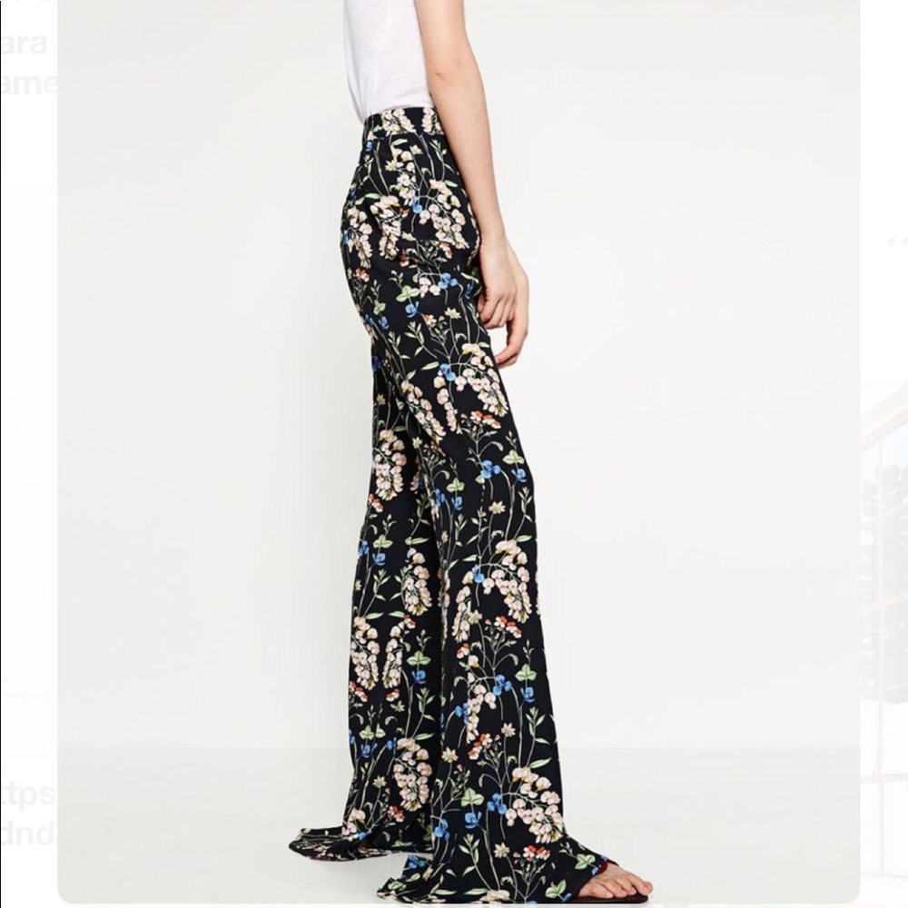 Zara High Waist Bell Flare Floral Pants